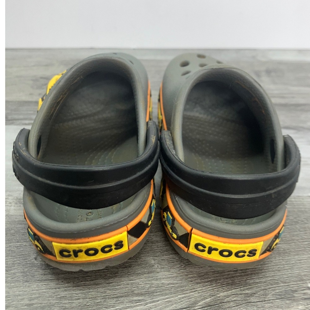 CROCS Kids Gray Clogs with Yellow Excavator and Orange Accents - Picture 4 of 7